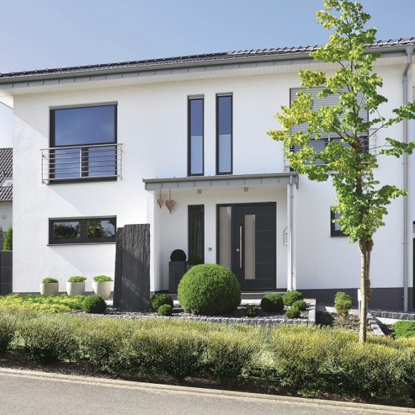 Kneer Holzhaustür Meranti anthrazitgrau Glas Satinato weiß